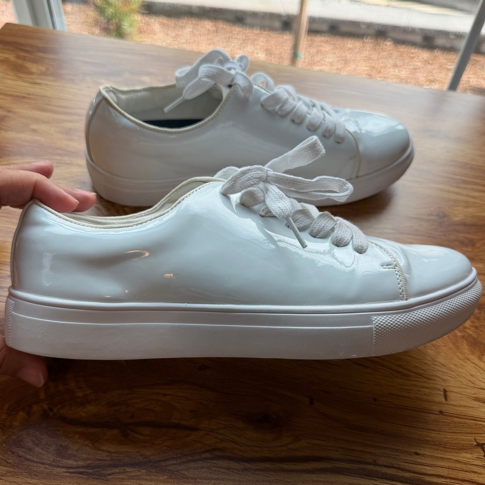 Santino Luciano White Patent Rocco Platform Sneakers Memory Foam Lace Up Size 7